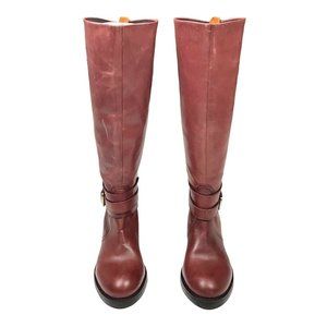 MaxGreat Women’s 6 Cordovan Burgundy Leather Buckle Strap Pull On Riding Boots